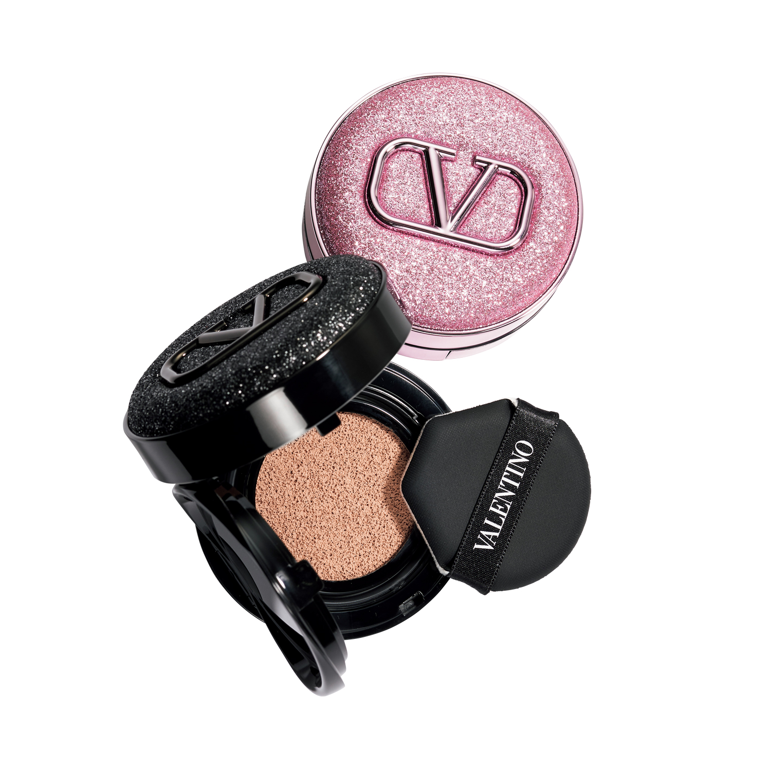 VALENTINO BEAUTY ヴァレンティノビューティ 上：ヴァレンティノ GO クッションケース ピンクインローマ エディション, 下：ヴァレンティノ GO クッションケース ノワールブリリアント エディ