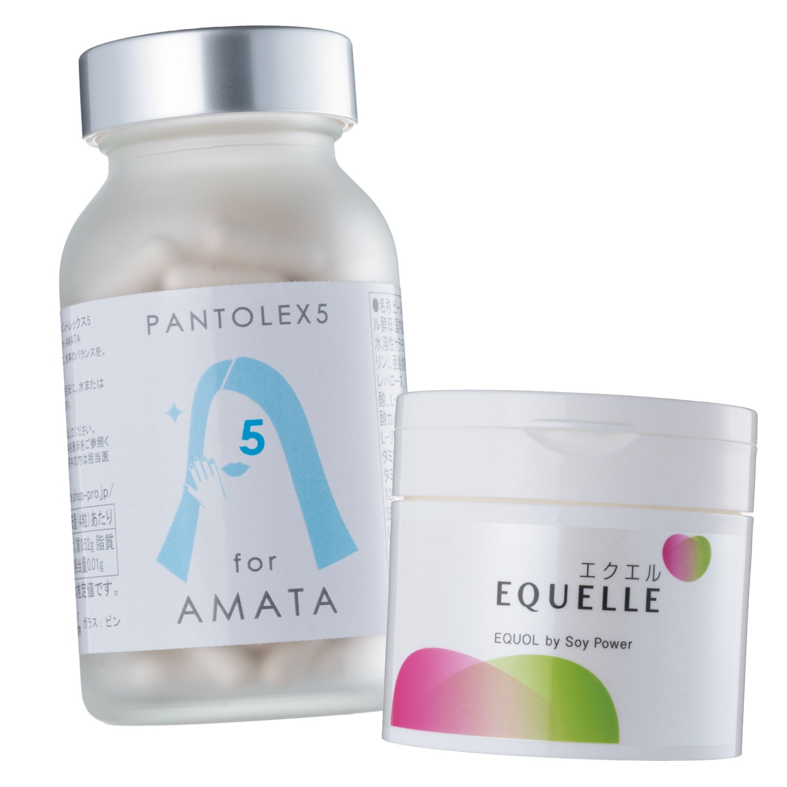 左から、PANTOLEX 5 for AMATA 120カプセル ，大塚製薬 エクエル112粒